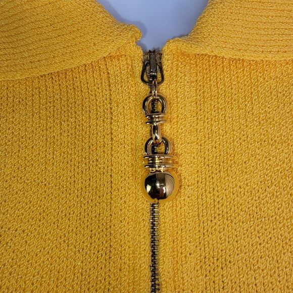 St. John Collection By Marie Gray Yellow Knit Zip Up Cardigan Sweater Size Small - Picture 3 of 8